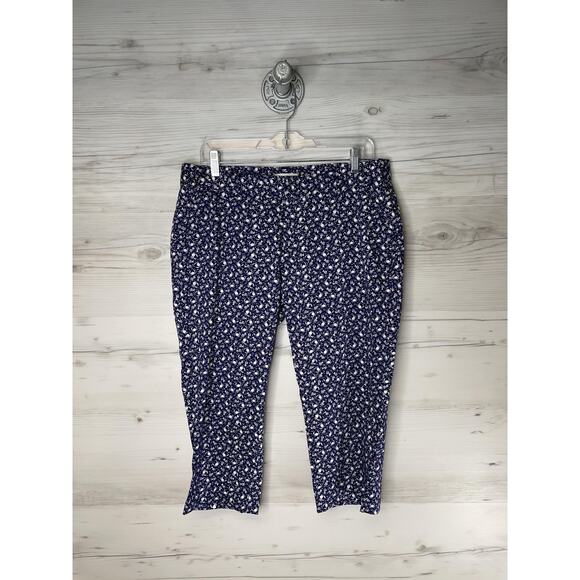 Dockers Pants Womens 12P Petite Blue Capri Cropped Chino Stretch Nautical Print - Picture 1 of 12